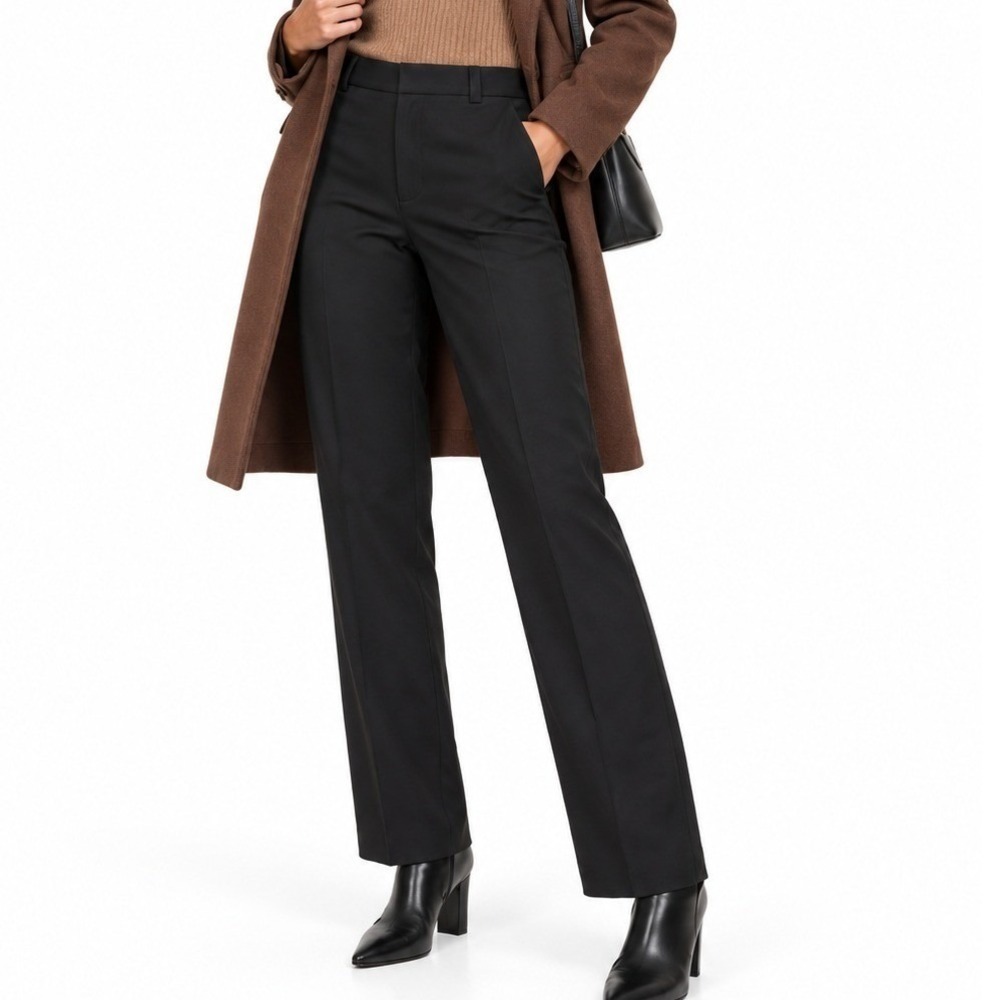 Women's Black Straight Leg Pants Size 2R High Rise Stretch Cotton Trousers